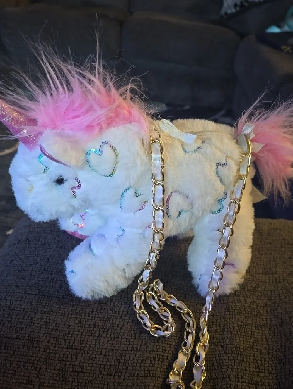 Plush Unicorn Crossbody Bag - Pink & White
